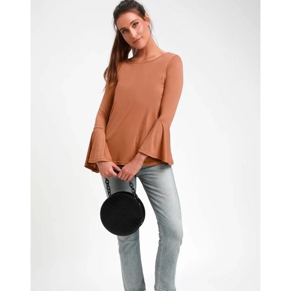 Lulus Let It Be Me Rust Orange Long Sleeve Bell Sleeve Top Size Small - Picture 1 of 6